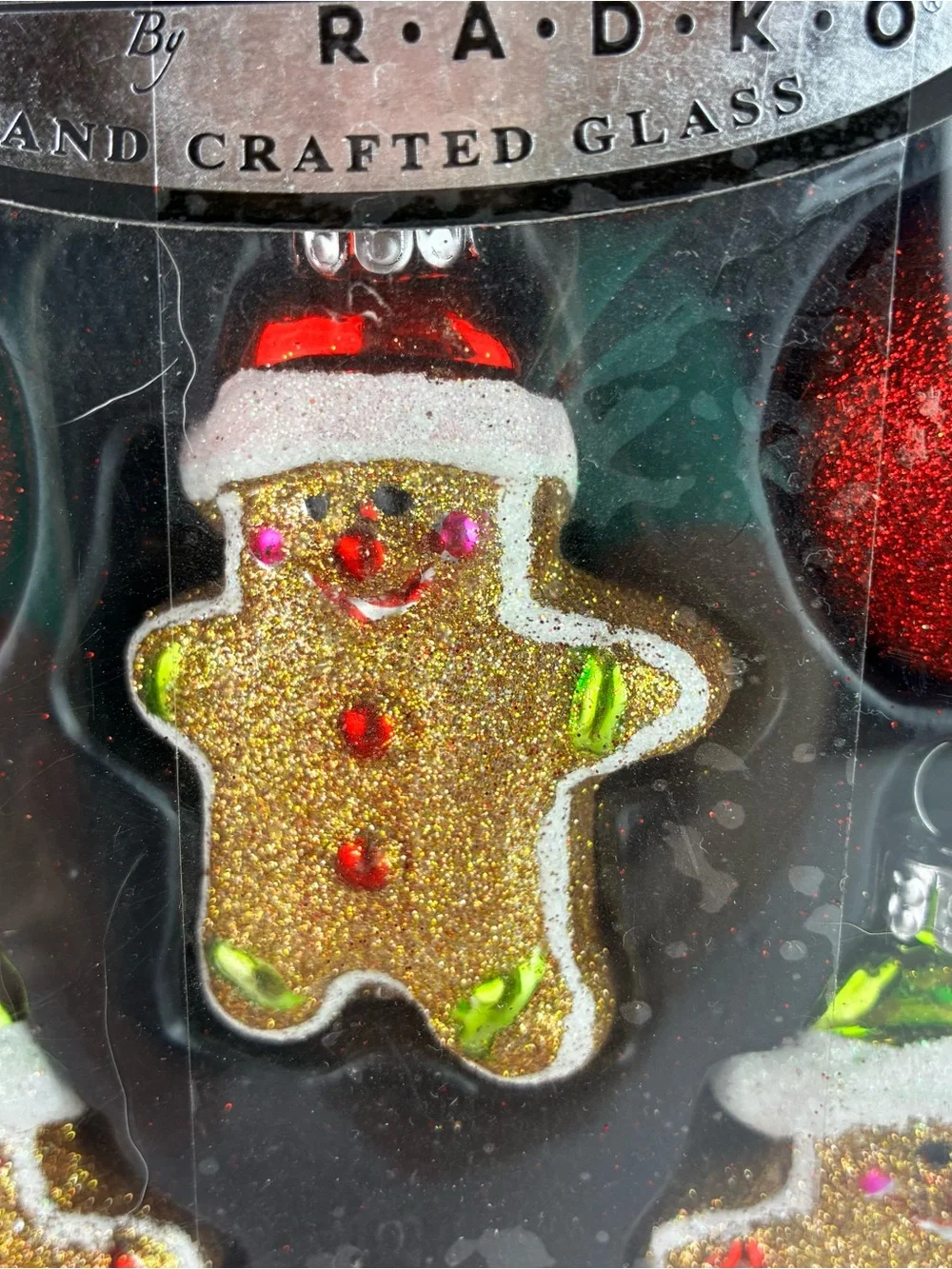 Christopher Radko Celebrations NIB Gingerbread/Glitter Balls Christmas Ornaments